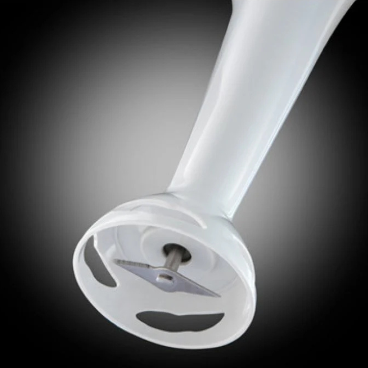 White Russell Hobbs handheld blender with stainless steel blades.