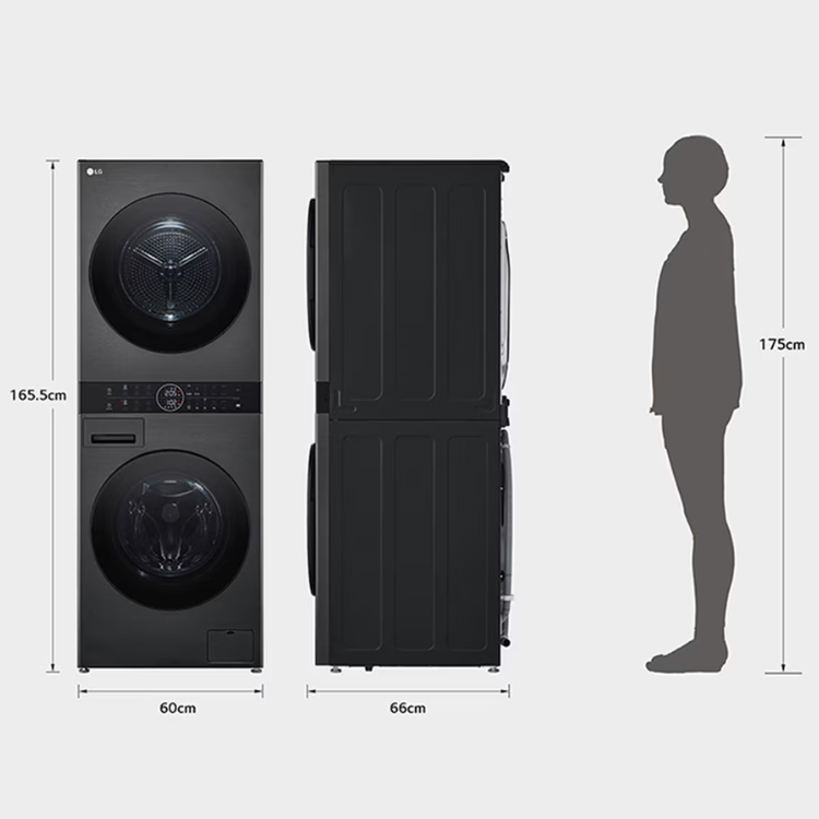 Máquina de Lavar e Secar Roupa LG WashTower WT1210BBF 12Kg/10Kg 1400RPM Classe A Preto