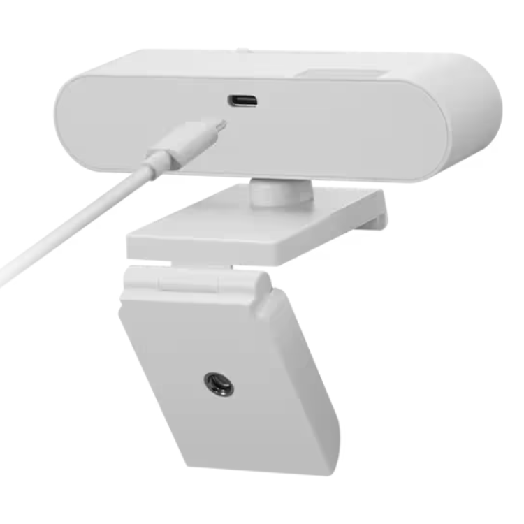 Lenovo webcam, white, USB connector, adjustable stand.