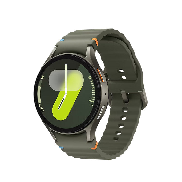Smartwatch Samsung Galaxy Watch7 L315 44mm verde com pulseira de borracha verde escura.