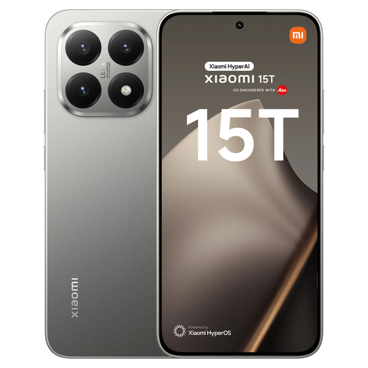 Smartphone Xiaomi 15T 5G cinzento, 12GB/256GB, câmara quádrupla e ecrã 6.83 polegadas.
