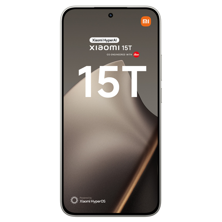 Smartphone Xiaomi 15T 5G cinzento com ecrã preto e logótipo Xiaomi.