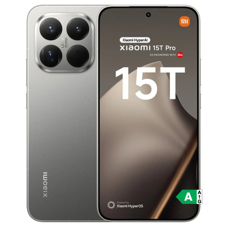Smartphone Xiaomi 15T Pro 5G cinzento, 12GB RAM, 256GB, câmaras quádruplas e ecrã ligado.