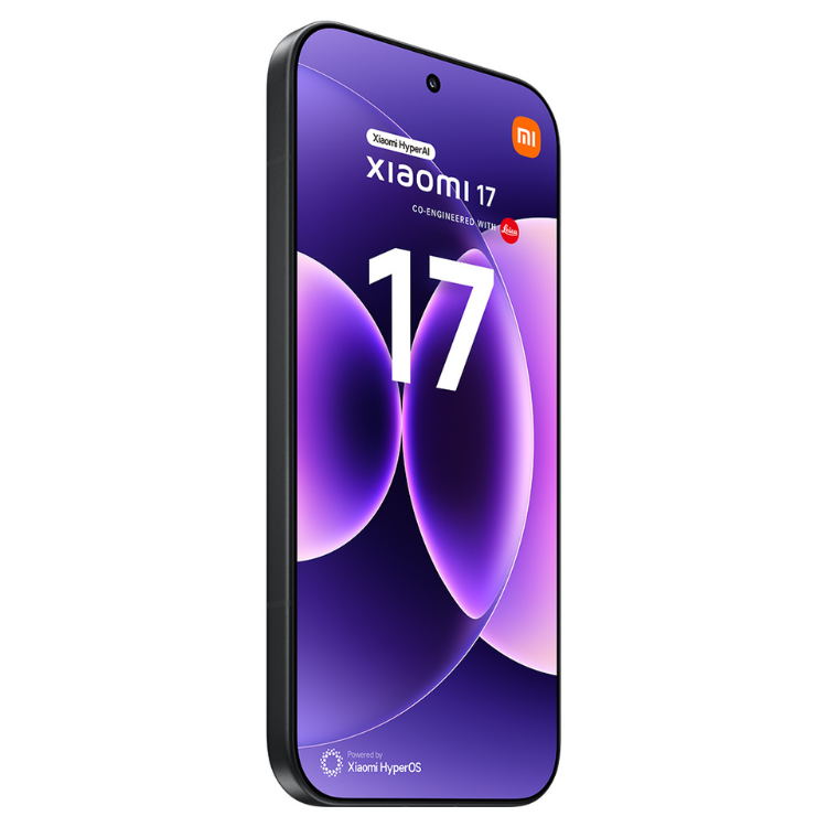Smartphone Xiaomi 17, 12GB/512GB, 5G, Dual Sim, preto, com ecrã rotação vertical.