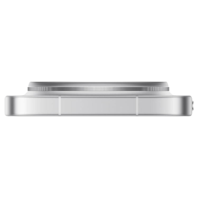 Xiaomi 17 Ultra branco, vista lateral de um smartphone com detalhes do aro e lente.