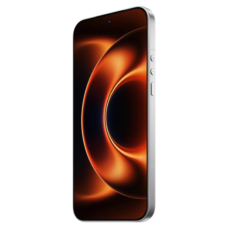 Smartphone Xiaomi 17 Ultra branco, 16GB/512GB, 5G, ecrã ligado com imagem de fundo em tons laranja.