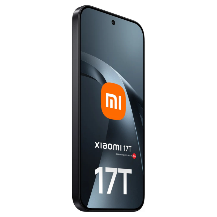 Smartphone Xiaomi 17T 5G preto, logotipo Mi e marca modelo visíveis na tela.