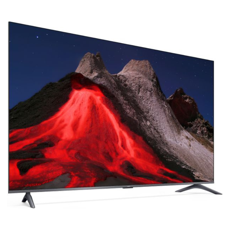 Televisão Xiaomi A PRO 2026 Smart TV 4K QLED 65" com imagem de montanha e lava a fluir.