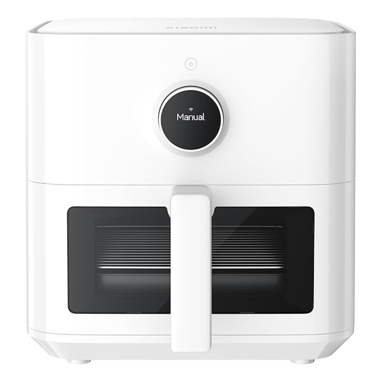 Xiaomi Mi Smart Air Fryer 5.5L, white, with manual control and handle.