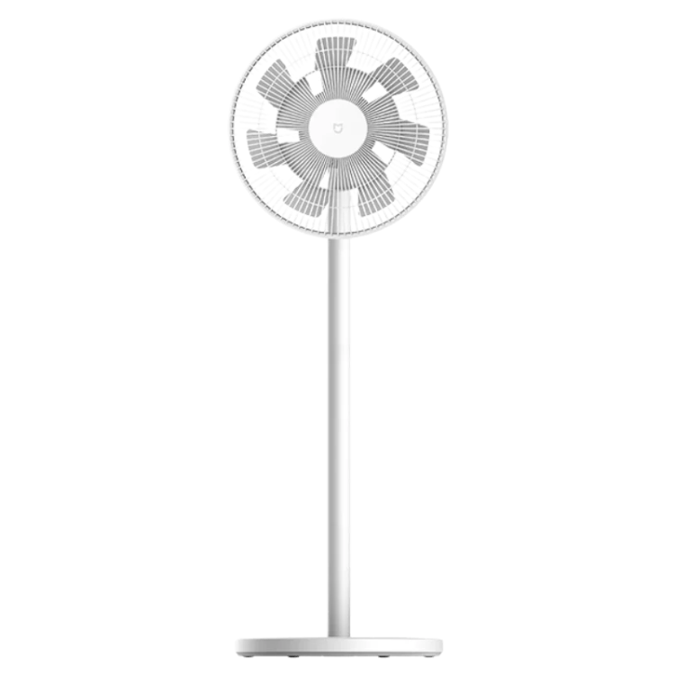 Ventoinha de pé Xiaomi Mi Smart Standing Fan 2 Pro branca com hélices cinzentas.