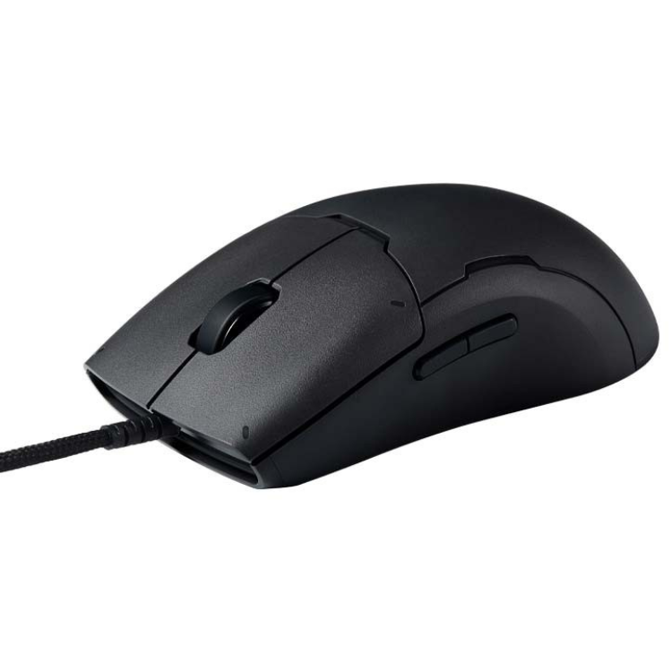 Black Xiaomi gaming mouse with cord, ergonomic design.
