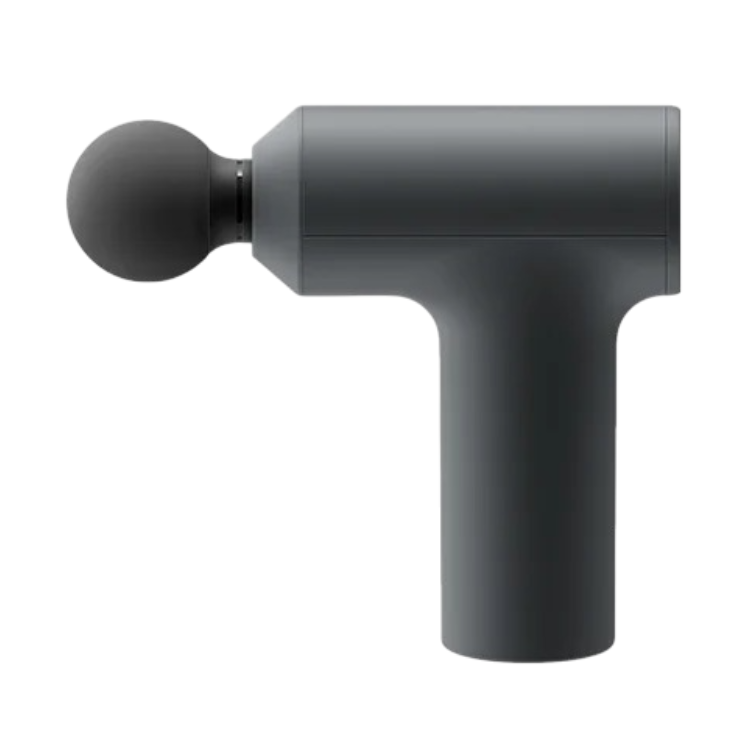 Black Xiaomi massage gun with round head.