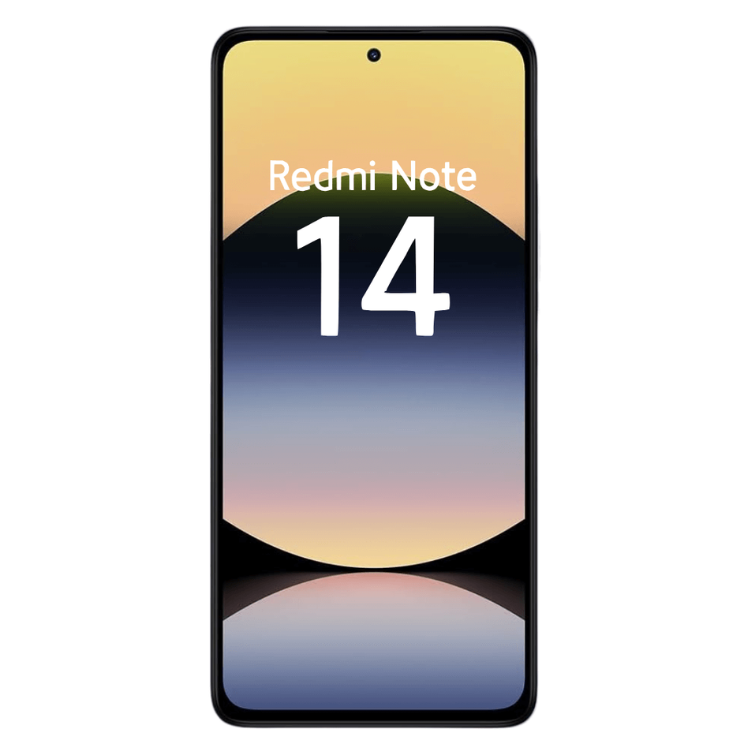 Smartphone Xiaomi Redmi Note 14 roxo, com ecrã colorido e logotipo destacado.