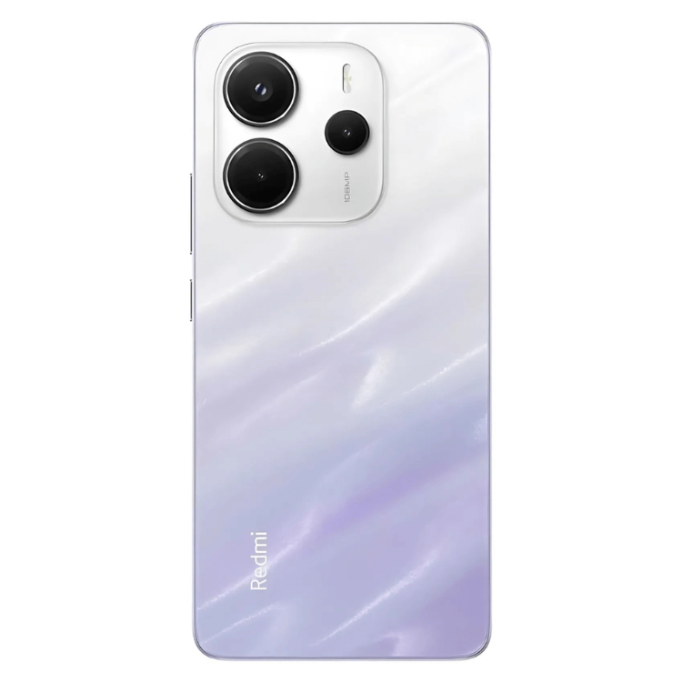 Smartphone Xiaomi Redmi roxo, 3 câmeras, marca Redmi na parte inferior.