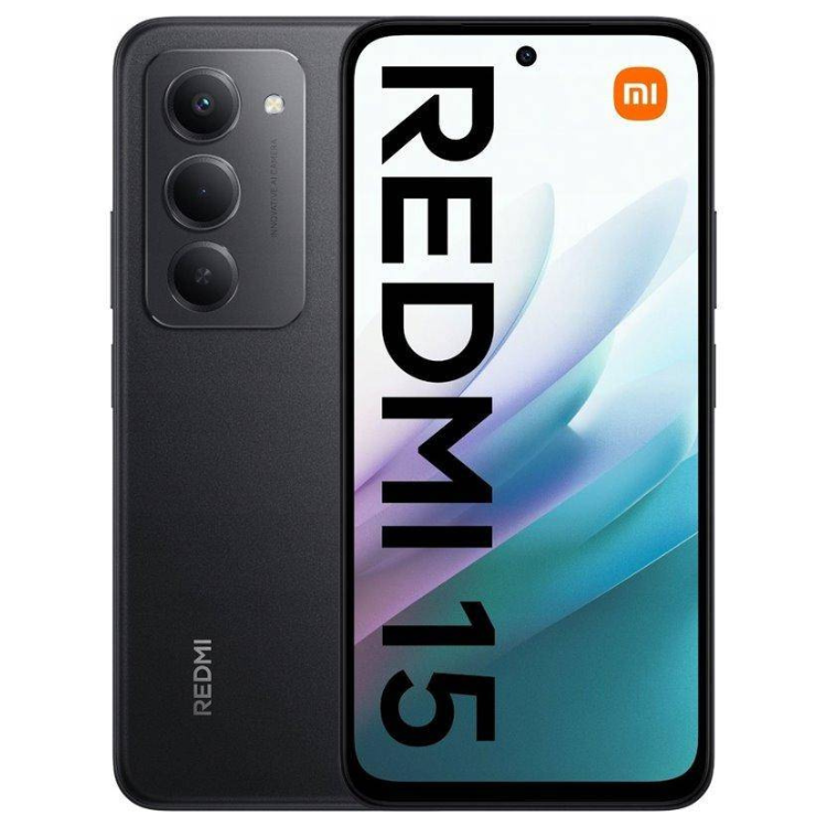 Smartphone Xiaomi Redmi 15 preto, 8GB/256GB, câmara tripla, ecrã colorido.