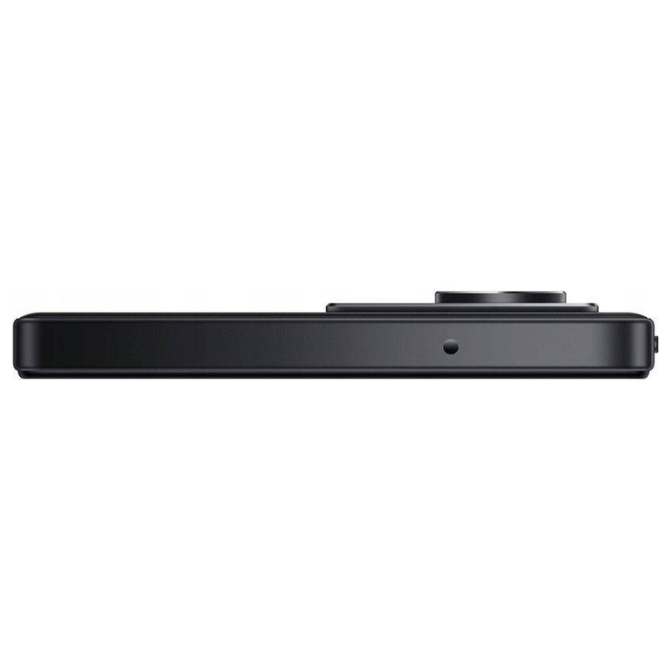 Smartphone Xiaomi Redmi 15 preto, vista lateral, com câmara e botão de volume.