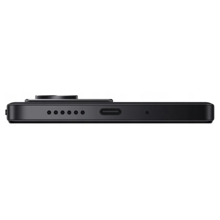 Smartphone Xiaomi Redmi 15 5G preto, lado direito com câmaras, 8 furos para som e entrada USB-C.