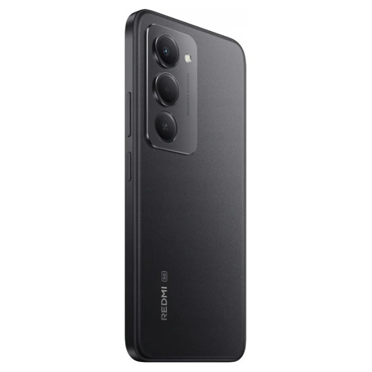 Smartphone Xiaomi Redmi 15 5G preto com três câmeras traseiras e logotipo Redmi na parte inferior.