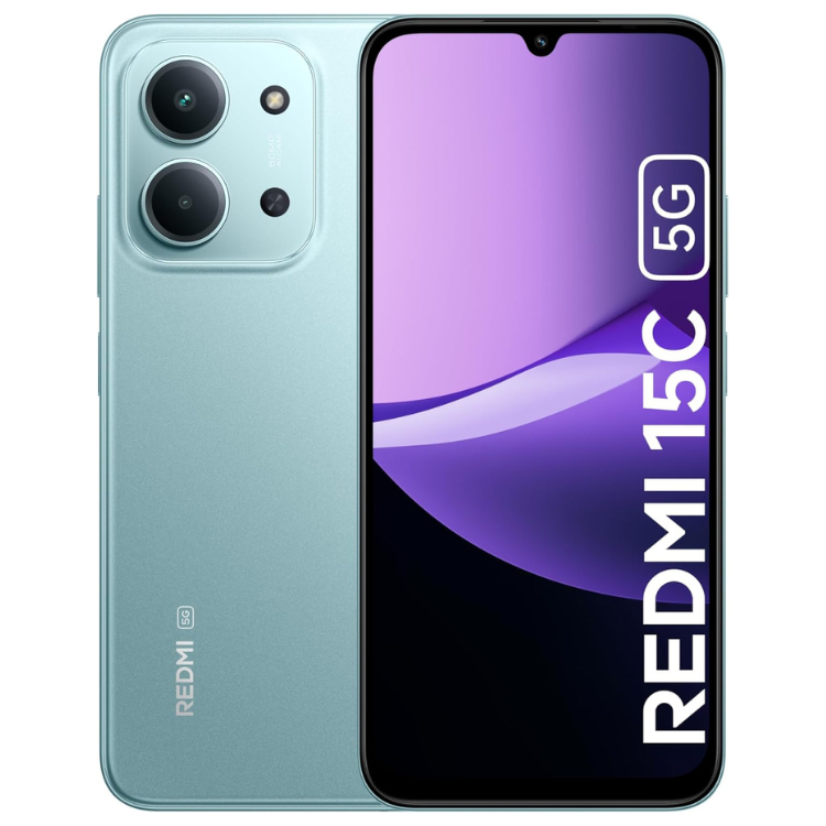Smartphone Xiaomi Redmi 15C 5G, verde, 4GB/256GB, câmara dupla e ecrã 6.9 polegadas.