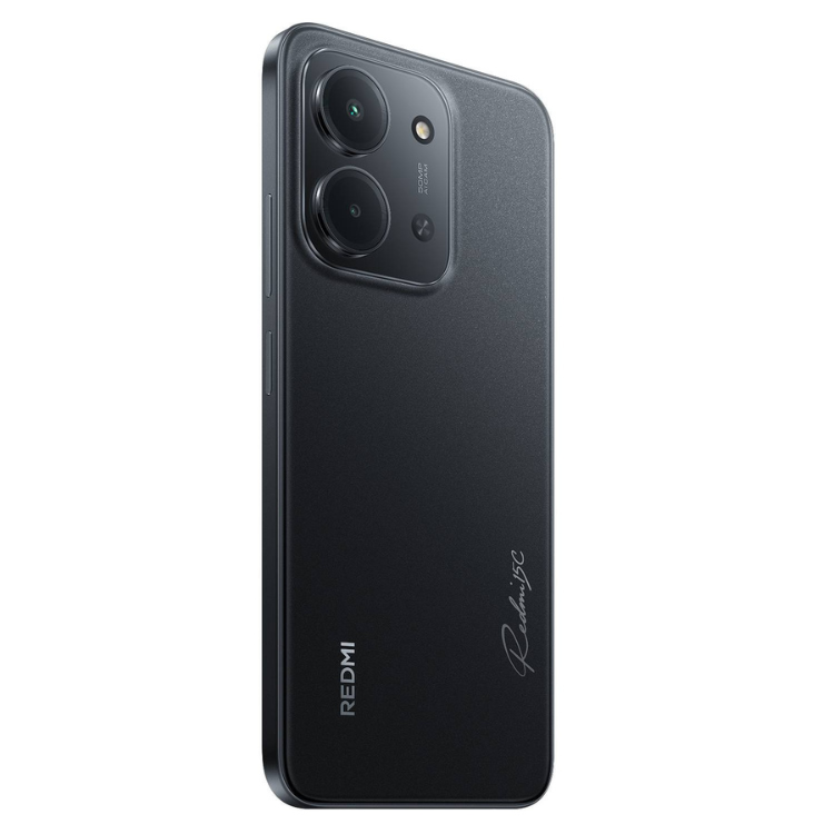 Xiaomi Redmi 15C, smartphone preto, câmara dupla, logótipo Redmi e detalhes em prata.