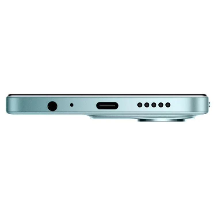 Xiaomi Redmi 15C, lado verde, detalhes de portas e altifalantes.