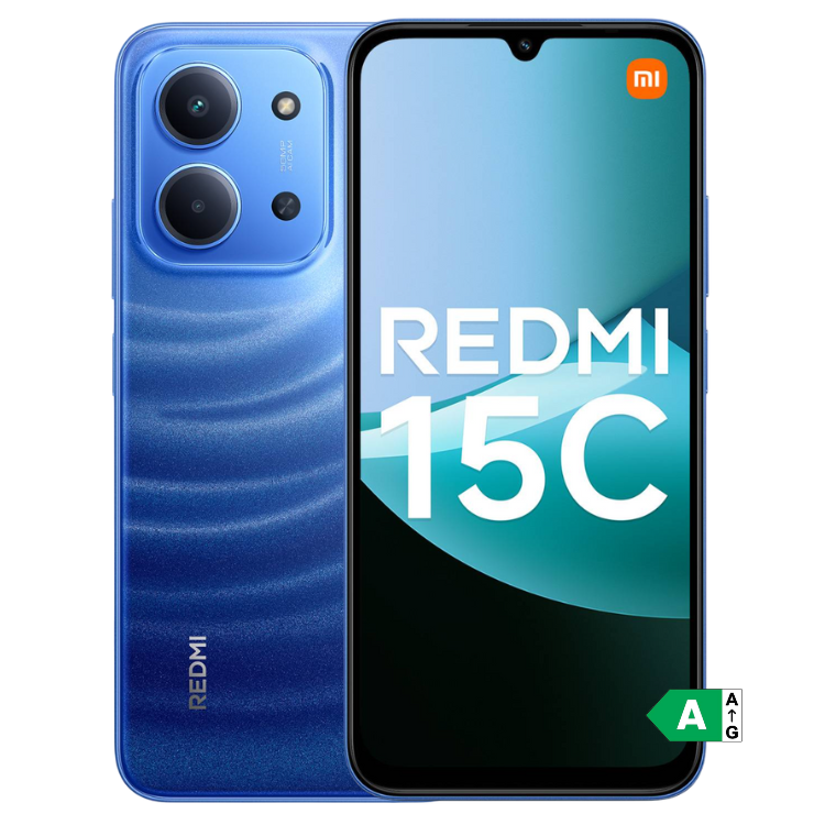 Smartphone Xiaomi Redmi 15C azul, 4GB/256GB, câmara dupla e ecrã 6.9”.