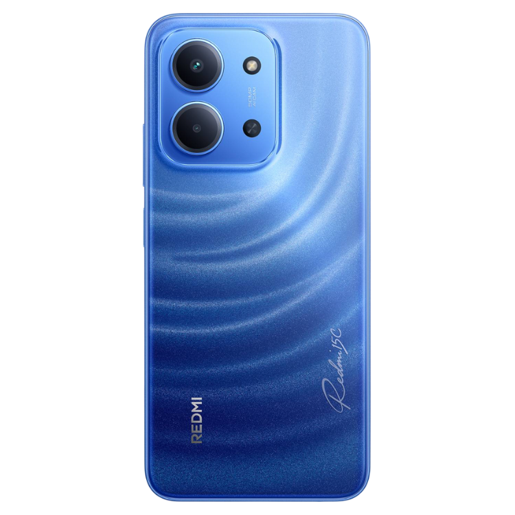 Xiaomi Redmi 15C, smartphone azul, câmara dupla, logótipo Redmi e texto Redmi 15C.