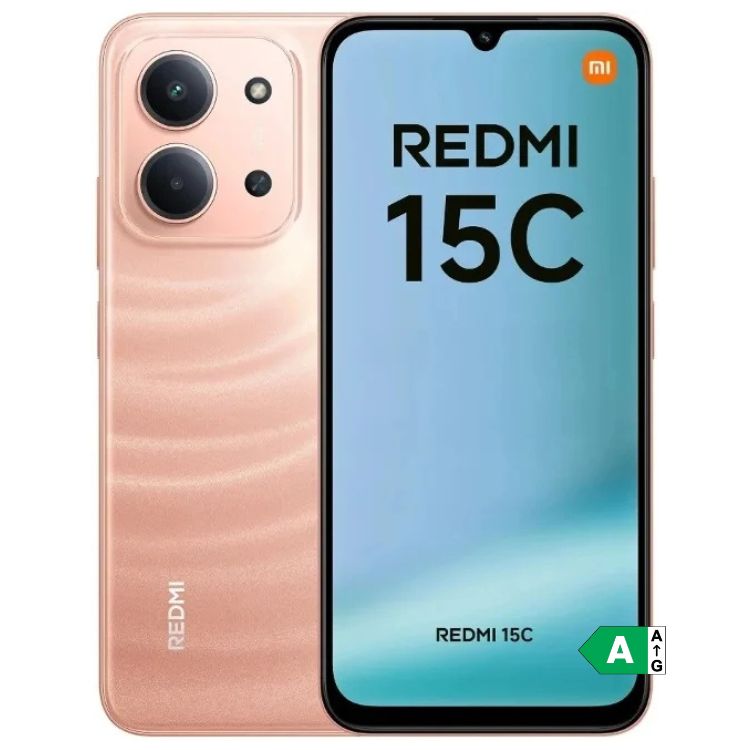 Smartphone Xiaomi Redmi 15C cor laranja, 4GB/128GB, Dual Sim, com três câmaras traseiras.
