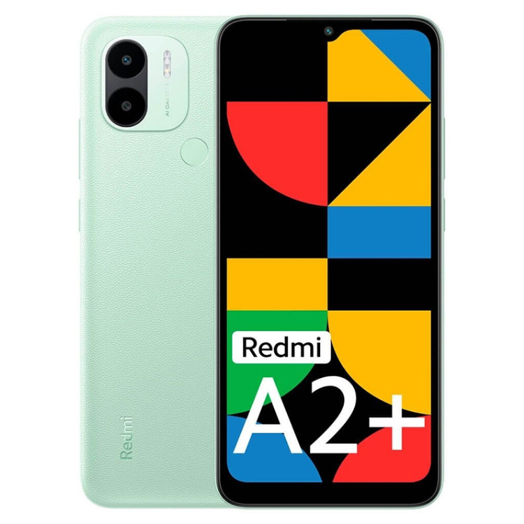 Smartphone Xiaomi Redmi A2+ verde, 2GB/32GB, câmara dupla, ecrã colorido.