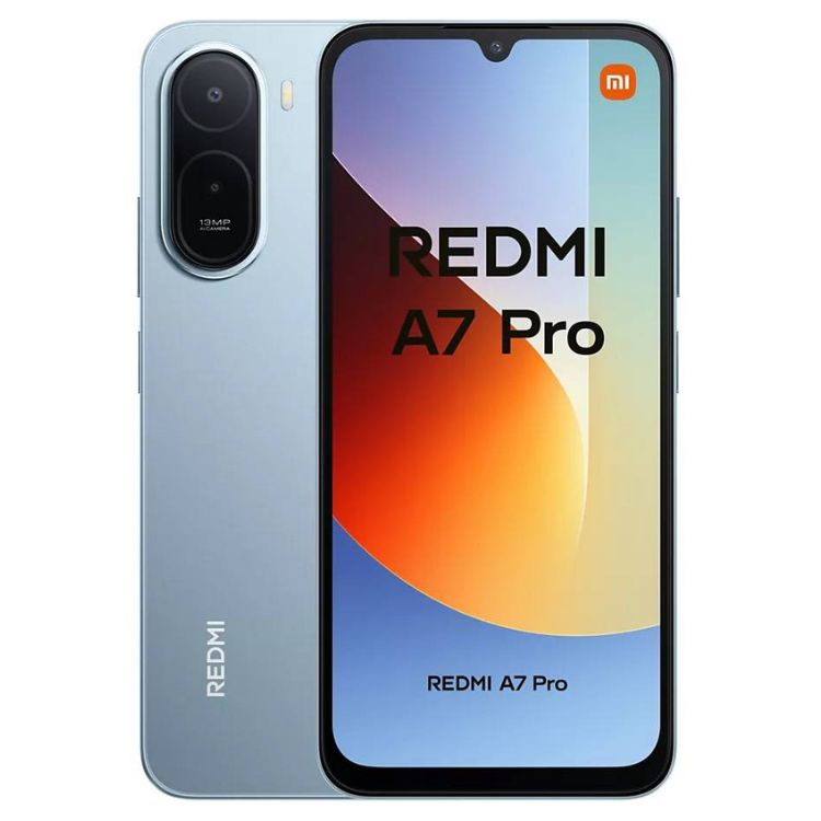 Smartphone Xiaomi Redmi A7 Pro azul, 4GB/64GB, câmara dupla e ecrã colorido.
