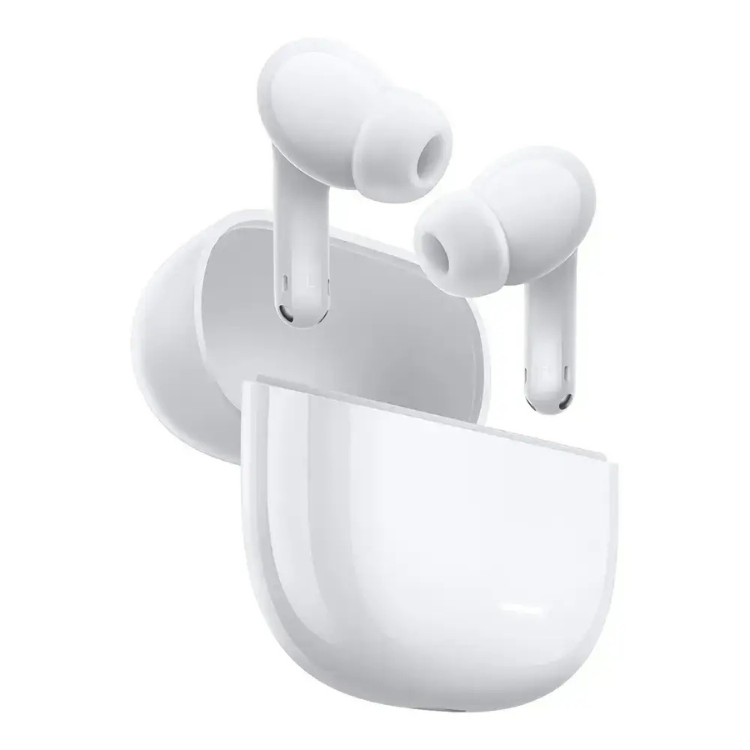 Auriculares Bluetooth Xiaomi Redmi Buds 8 Lite branco, com caixa de carregamento e fones de ouvido removíveis.
