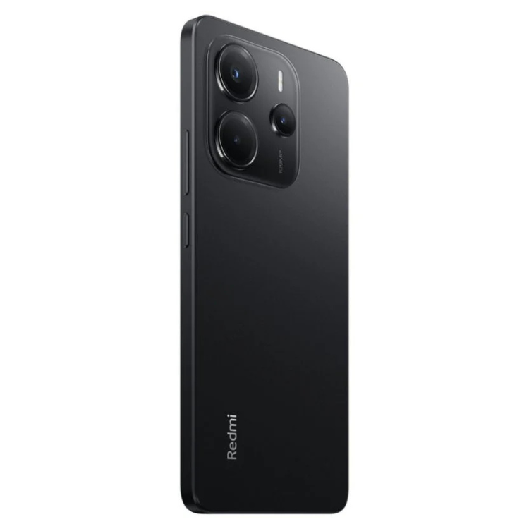 Smartphone Xiaomi Redmi Note 14 preto, 6GB/128GB, câmara tripla, logotipo Redmi na parte inferior.