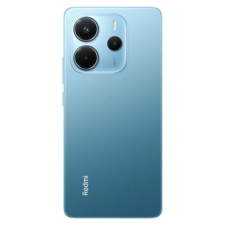 Smartphone Xiaomi Redmi Note 14 azul, 6GB/128GB, câmaras triplas na parte traseira.