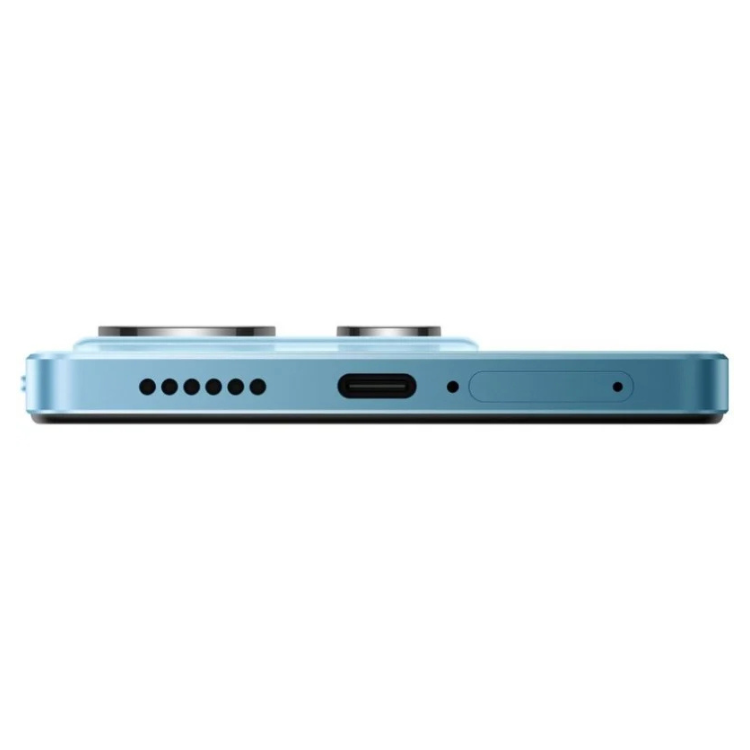 Xiaomi Redmi Note 14, azul, vista lateral, detalhes de portas e botões.
