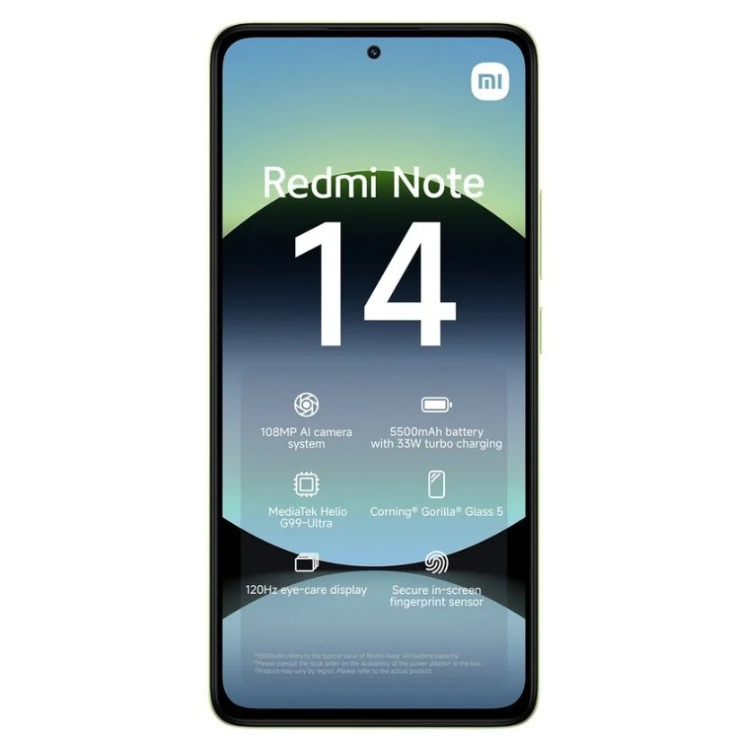 Smartphone Xiaomi Redmi Note 14, 8GB/256GB, Dual Sim, cor verde lima.