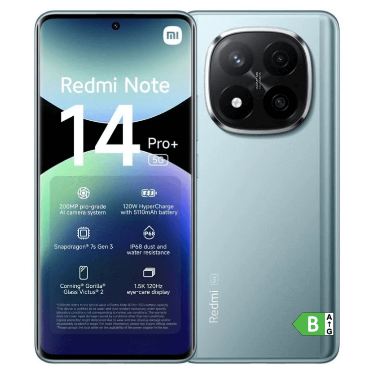 Smartphone Xiaomi Redmi Note 14 Pro+ 5G, azul, 12GB/512GB, câmara tripla, ecrã 1.5K.