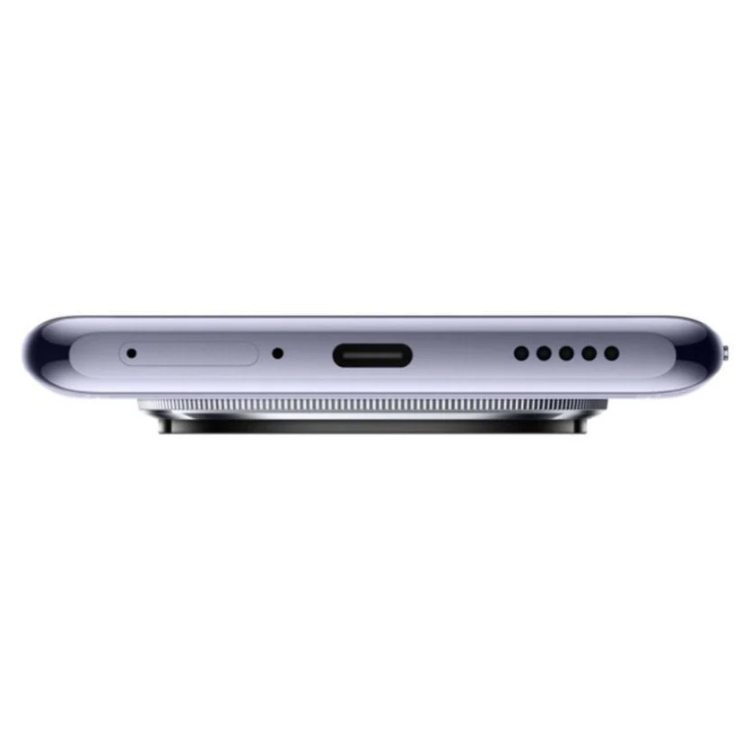 Smartphone Xiaomi Redmi Note 14 Pro+ 5G, cor roxa, vista lateral com várias aberturas e entrada USB.