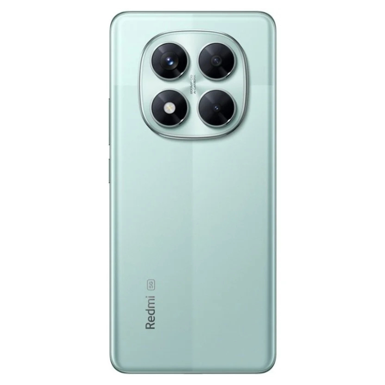 Smartphone Xiaomi Redmi Note 14 Pro 5G verde, com quatro câmeras e logotipo Redmi na parte inferior.