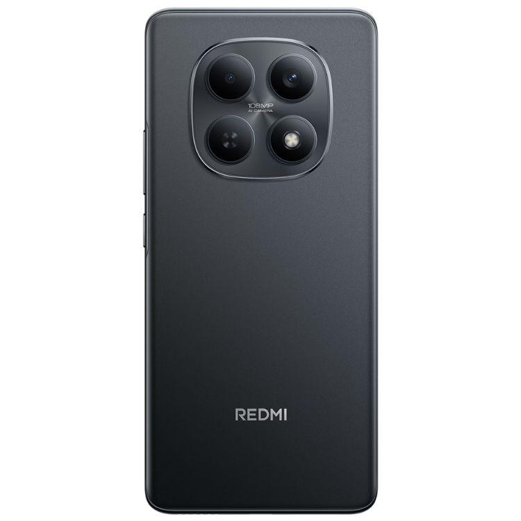 Smartphone Xiaomi Redmi Note 15 preto, com quatro câmeras na parte superior e logotipo Redmi na parte inferior.