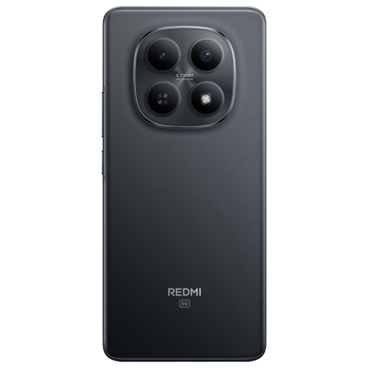 Smartphone Xiaomi Redmi Note 15 5G preto, com quatro câmeras e logotipo Redmi na parte inferior.