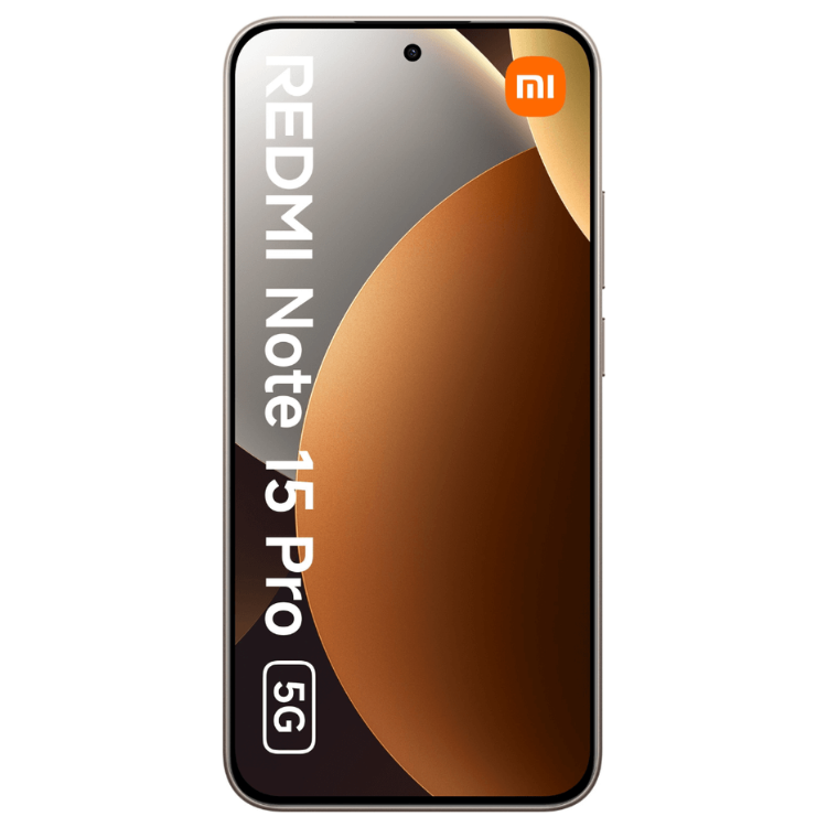 Smartphone Xiaomi Redmi Note 15 Pro 5G, cor Titânio, com logotipo Mi e capacidades 5G.