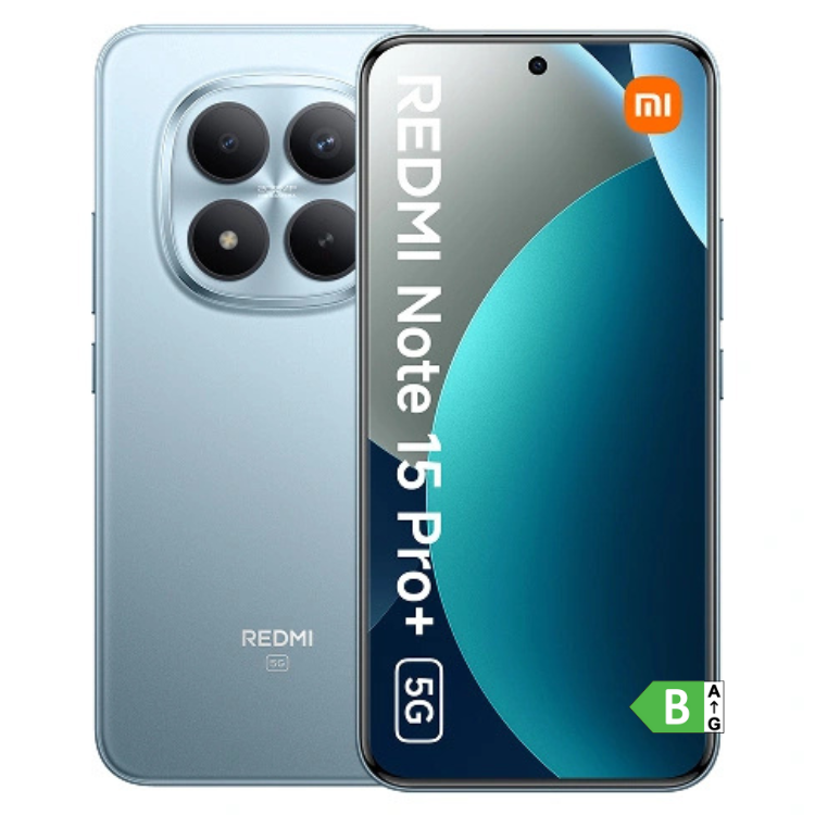 Smartphone Xiaomi Redmi Note 15 Pro+ 5G, azul, 8GB/256GB, câmaras quádruplas e ecrã colorido.