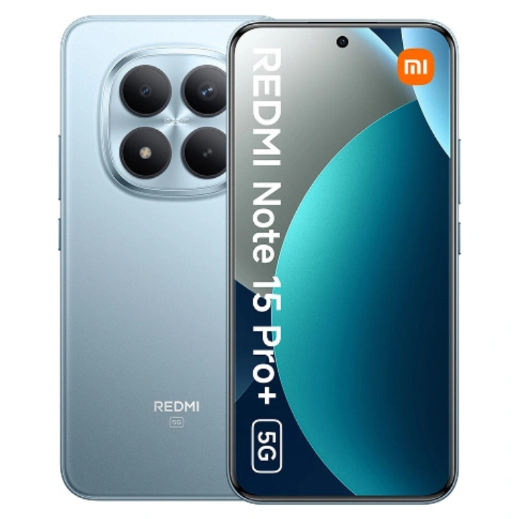 Smartphone Xiaomi Redmi Note 15 Pro+ 5G, azul, 8GB/256GB, câmaras quádruplas e ecrã colorido.
