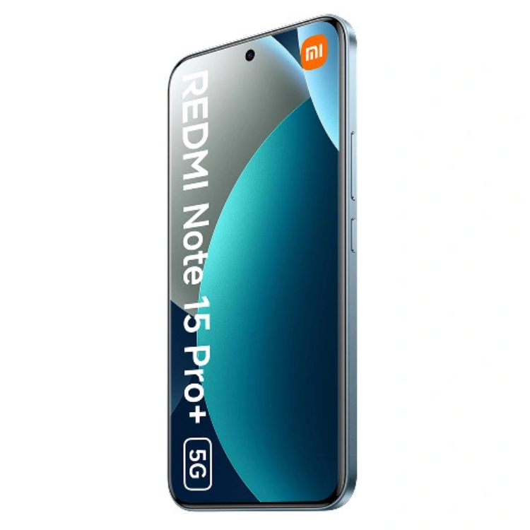 Smartphone Xiaomi Redmi Note 15 Pro+ 5G, azul, 8GB/256GB, logotipo Xiaomi no canto superior direito.