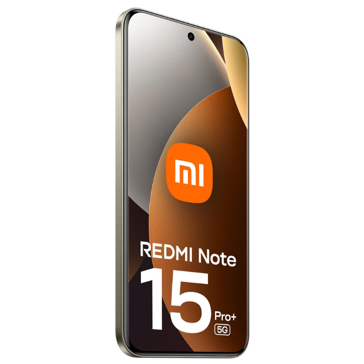 Xiaomi Redmi Note 15 Pro+ 5G castanho, smartphone com ecrã e logótipo visíveis.