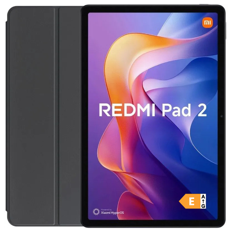 Tablet Xiaomi Redmi Pad 2 cinzento 11 polegadas com capa protetora.