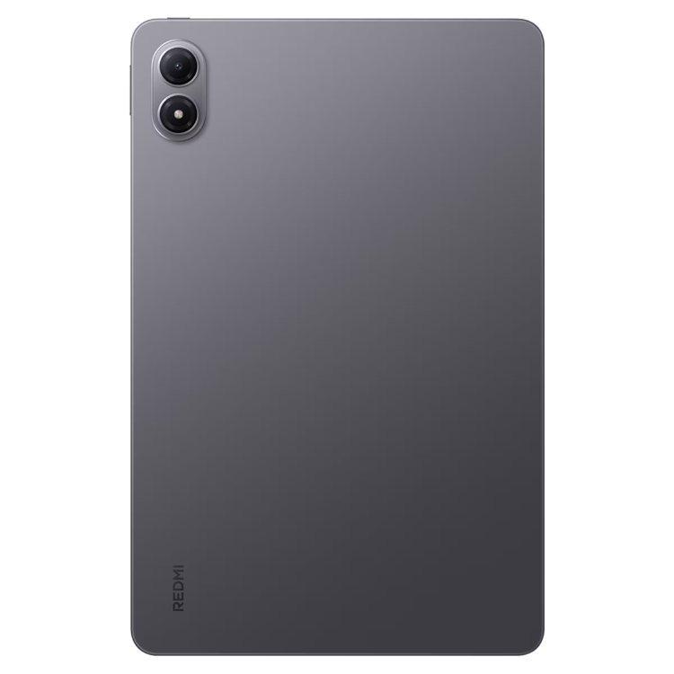 Tablet Xiaomi Redmi Pad 2 Pro cinzento com duas câmaras e logotipo Redmi na parte inferior esquerda.