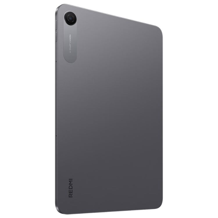 Tablet Xiaomi Redmi Pad 2 cinzento com câmera e logotipo Redmi na parte inferior.