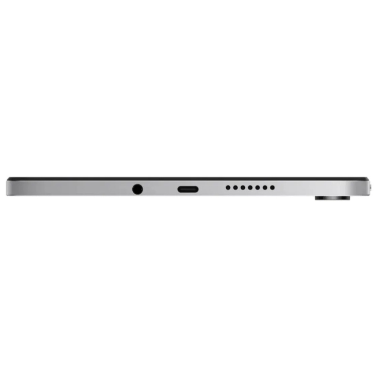 Tablet Xiaomi Redmi Pad 2 prateado, lado direito com câmara, USB e altifalantes.