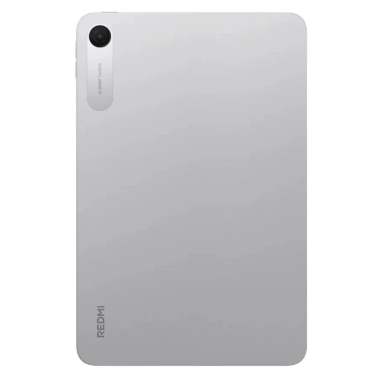 Tablet Xiaomi Redmi Pad 2 prateado com câmera e marca Redmi na parte inferior esquerda.
